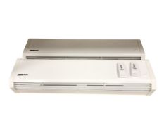 Two Myson wall mounted heaters with remotes, 115 cm wide.