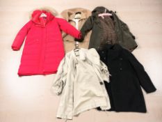 Lady's coats to include Boutique by Jaeger, Joules, a Celtic & Co wax jacket, size 12, etc.