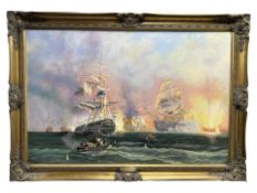 Tom Mcauley (1946- ) : The Bombardment of Algiers, oil on canvas, 90 cm x 60 cm, signed, framed.