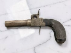 A 19th century percussion cap pocket pistol, with 6 cm octagonal screw-off barrel,