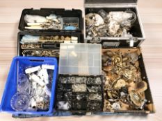 A large quantity of crystal lustre and chandelier components, various brass and gilt metal fittings,