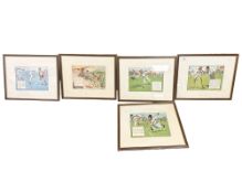 After J Crombie : Five humorous colour prints bearing cricket scenes,
