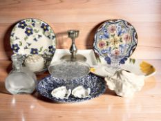 A group of contemporary dishes, glass wares, candle stand, etc.