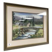 June Colvin : Bridge over a Northumberland stream, colour chalk, 45 cm x 33 cm.