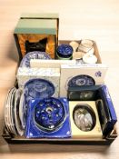 A collection of Ringtons blue and white collector's plates, plaques, rose bowl, boxed figurine, etc.