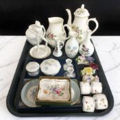 A Royal Worcester Roanoke porcelain teapot and water jug, various cabinet china including Wedgwood,