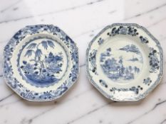 Two Chinese blue and white porcelain octagonal shallow bowls, Qianlong, 18th century,
