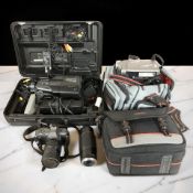 A JVC video camera, Pentax P30T camera with Pentax-A zoom 1:3.5/4.5 28/80mm lens, camera bags, etc.
