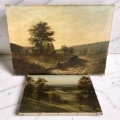 19th Century School : Two unframed landscape oils on canvas, the larger 33 cm x 46 cm.