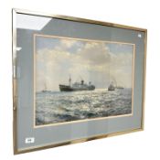 After Arthur Burgess : Trawlers at sea, colour print, 57 cm x 39 cm.