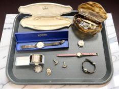 A silver napkin ring, Victorian silver brooch, other costume jewellery,