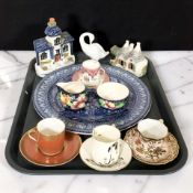 A Royal Crown Derby tea cup and saucer, others by Royal Doulton and Coalport, Maling wares,