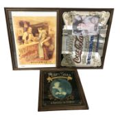 A Coca Cola advertising picture mirror, a Will's print, and a Pear's soap print.