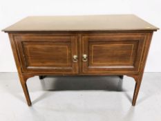 A late Victorian inlaid mahogany double door side cabinet, width 108 cm.