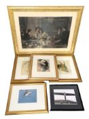 A group of pictures and prints, study of a rabbit after Albrecht Durer, etc.