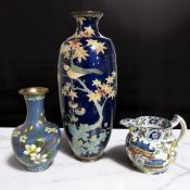 A Japanese Meiji period cloisonne enamel vase, height 24 cm, a further smaller vase,
