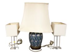 An oriental style pottery table lamp with shade, height 68 cm,