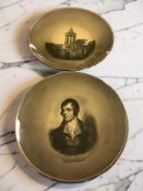 A Ridgeways plate depicting Robert Burns and another depicting Burns Monument, diameter 25 cm.