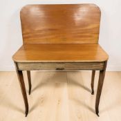 A Victorian inlaid mahogany turnover top tea table, width 92 cm.