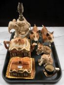 Two Coopercraft figures of dogs, elephant lamp base, cottage ware china, etc.