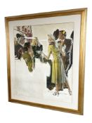 Leonard James Green (20th Century) : Ladies and gentlemen in evening attire, watercolour, dated '48,