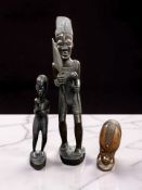 Three African carved hardwood figures and busts, tallest 44 cm.