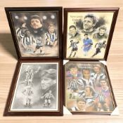A group of four Newcastle United prints in frames, overall 58 cm x 48 cm.