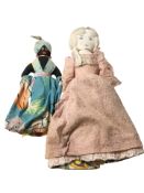 A vintage princess/commoner Topsy Turvy cloth doll and another Topsy Turvy Caribbean doll,
