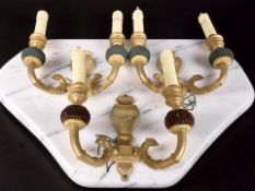 A set of three contemporary Italian gilt metal twin branch wall lights, width 25 cm.