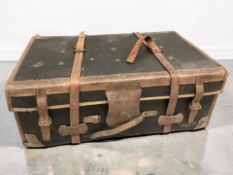 An early 20th century leather and canvas luggage case, width 80 cm.