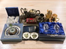 Assorted EPNS wares, crystal dressing table jar with silver lid, cutlery, glass wares, etc.