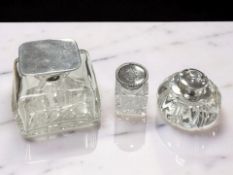 Three silver-mounted crustal inkwells,