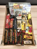 Assorted Dinky die cast cars with boxes, Eddie Stobart haulage wagons, other models.