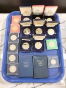 A collection of crowns and other medallions, decimal coin sets, etc.