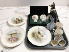 A boxed pair of Minton Marlow porcelain goblets, further cabinet china, jasperware vase,