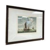 After Antoine Gaymard : Boats on a river estuary, mezzotint engraving, signed in pencil,