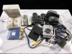 Sony digital camera, binoculars, Rotary wristwatch, pair of cameo earrings,