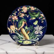 A Maling lustre kingfisher cabinet plate, diameter 29 cm.