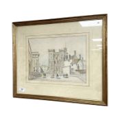 John Burton : Old Newcastle, pen and ink with watercolour, 33 cm x 24 cm.