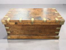 A 19th century oak and brass mounted blanket box, 111 cm x 54 cm x 50 cm.
