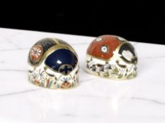 Two Royal Crown Derby Ladybird paperweights 'Ladybird Seven Spot' and 'Ladybird Blue',