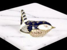 A Royal Crown Derby Wren paperweight, with gold stopper and original box.