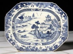 A Chinese blue and white porcelain octagonal meat plate, Qianlong, 18th century,
