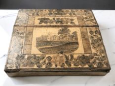 A Victorian Tunbridge Ware parquetry writing slope, width 31 cm.