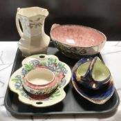 A group of Maling lustre ceramics including oval fruit bowl, storm basket and gondola dish, etc.