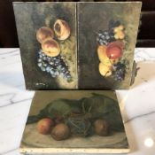 19th Century School : Three unframed oil on canvas still life paintings,