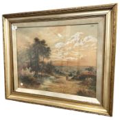 W J Gimmill : Huntsman by a stream, watercolour, 57 cm x 45 cm.