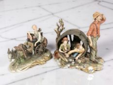 Two Italian bisque pottery figure groups, tallest 40 cm.