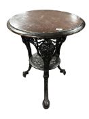 A Britannia-style painted cast iron pub table, height 70 cm.