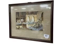 David Sales : Church Bazaar, watercolour, signed lower right, 15 cm x 24 cm.